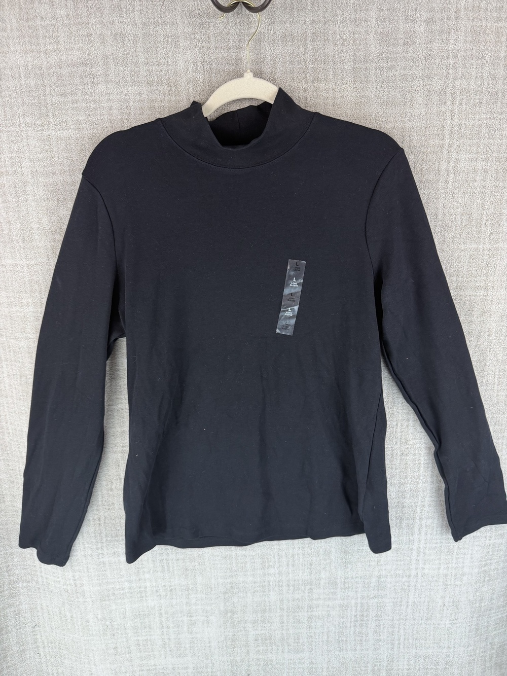 Karen Scott T-Shirt Womens L Black Mock Neck Long Sleeve 100% Cotton Jersey